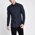 River Island Mens Pique Muscle Fit Long Sleeve Shirt