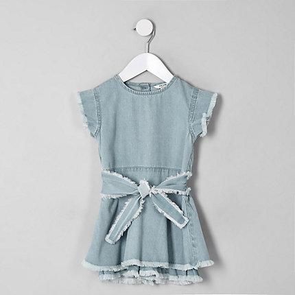 River Island Mini Girls Denim Fray Skort Romper