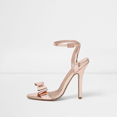 River Island Womens Gold Metallic Bow Barely There Sandals