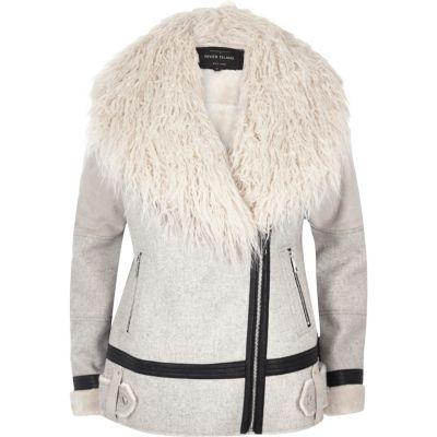 River Island Womens Mongolian Faux Fur Aviator Coat