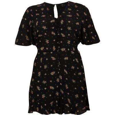 River Island Womens Plus Ditsy Floral Frill Sleeve Playsuit