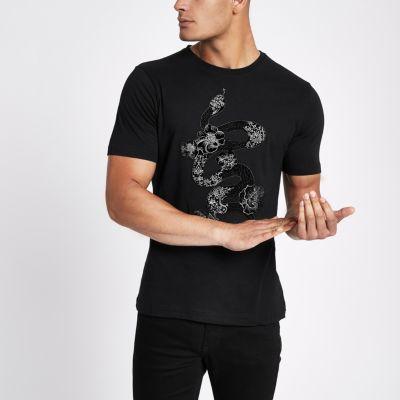River Island Mens Snake Applique Slim Fit T-shirt