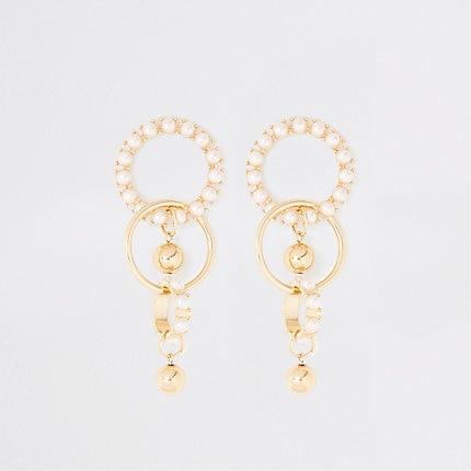 River Island Womens Gold Color Chunky Pearl Drop Earrings