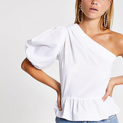River Island Womens White One Shoulder Peplum Top