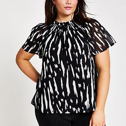 River Island Womens Plus Print Print Frill Neck Shell Top