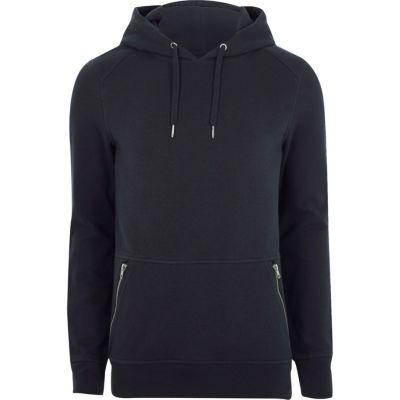 River Island Mens Pique Zip Pocket Muscle Fit Hoodie