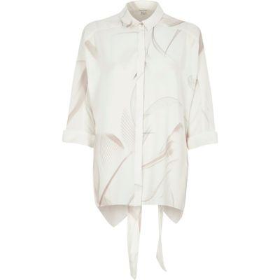 River Island Womens Leaf Print Tie Back Shirt
