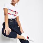 River Island Womens White Glitter Print Bow T-shirt