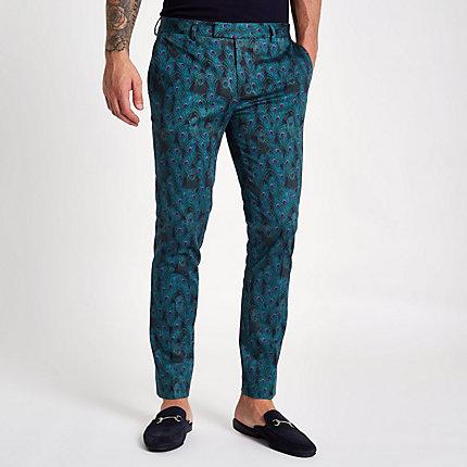 River Island Mens Peacock Print Super Skinny Pants