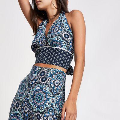 River Island Womens Mix Print Halter Neck Crop Top