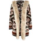 River Island Womens Rust Jacquard Faux Fur Trim Jacket