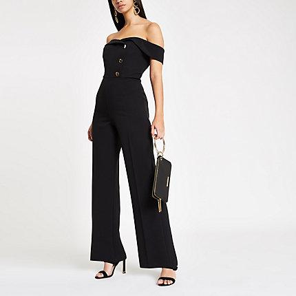 River Island Womens Bardot Tux Wide Leg Jumpsuit