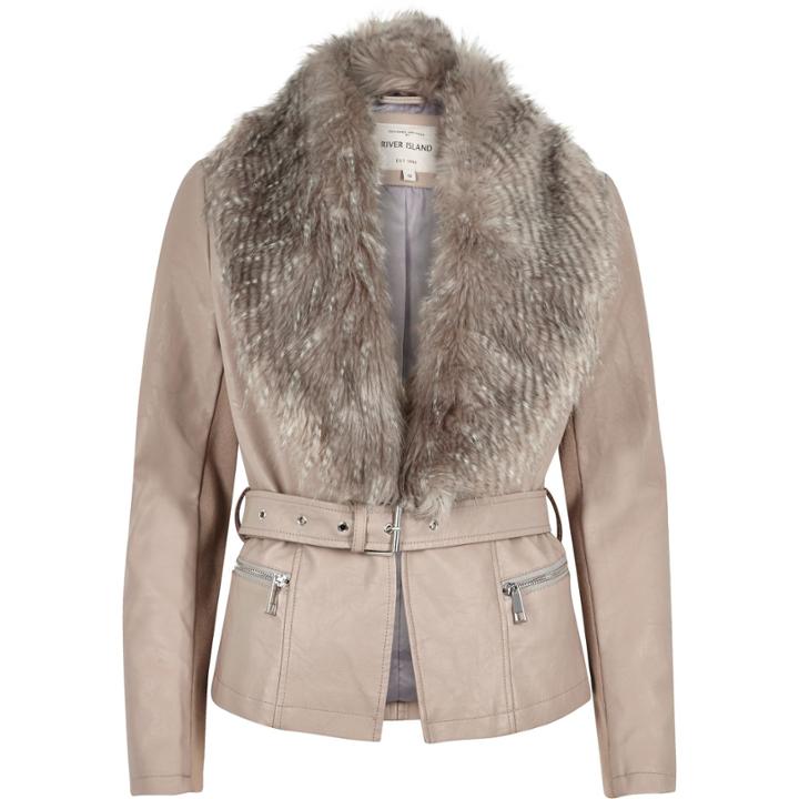 River Island Womens Taupe Leather-look Belted Jacket