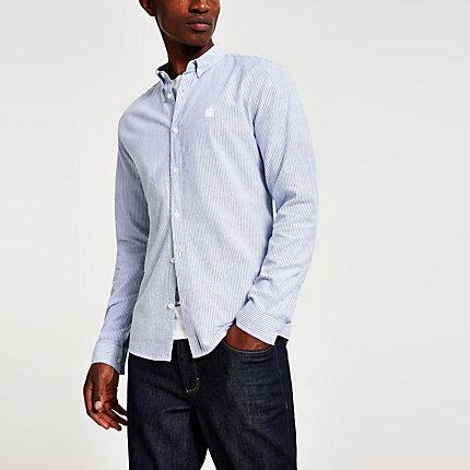 River Island Mens Slim Fit Stripe Long Sleeve Oxford Shirt