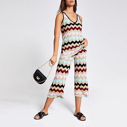 River Island Womens Gold Multicoloured Chevron Stripe Culottes