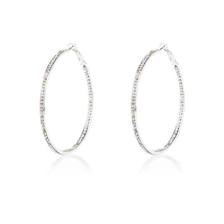 River Island Womens Silver Tone Rhinestone Hoop Earrings
