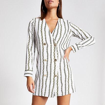 River Island Womens White Chain Print Swing Tux Dress