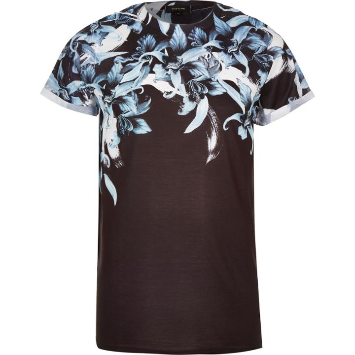 River Island Mensblack Oriental Shoulder Print T-shirt