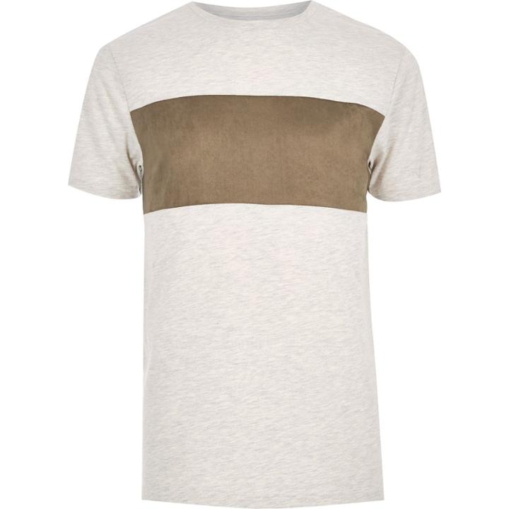 River Island Mensgrey Suede Panel T-shirt