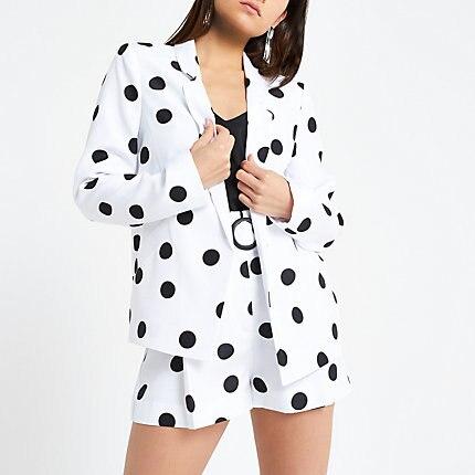 River Island Womens Petite White Spot Print Blazer