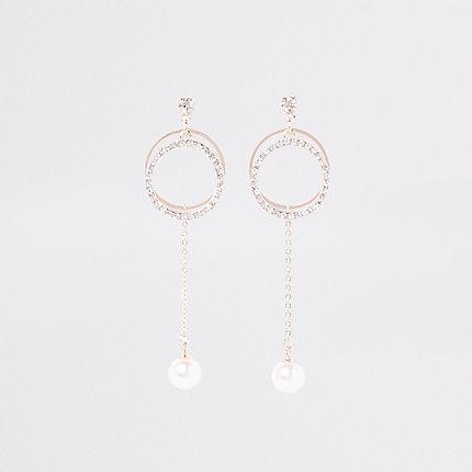 River Island Womens Rose Gold Circle Pearl Drop Stud Earrings