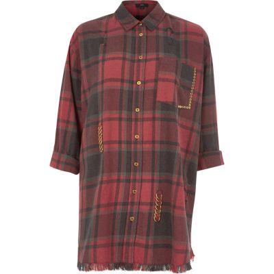 River Island Womens Check Distressed Oversized Shirt