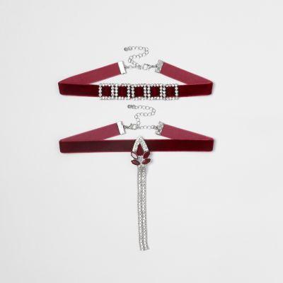 River Island Womens Embellished Velvet Choker Set
