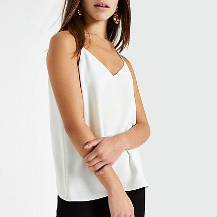 River Island Womens Petite White Cross Back Cami Top