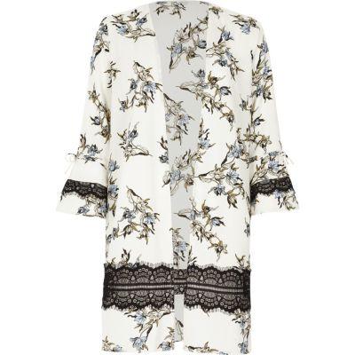 River Island Womens Petite Floral Print Lace Panel Kimono