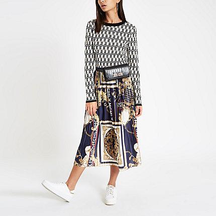River Island Womens Chain Print Pleated Midi Skirt