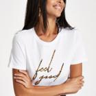 River Island Womens White 'feel Good' Leopard Print T-shirt