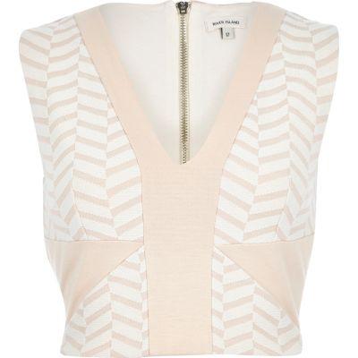 River Island Womens Chevron Texture Fitted Cropped Top