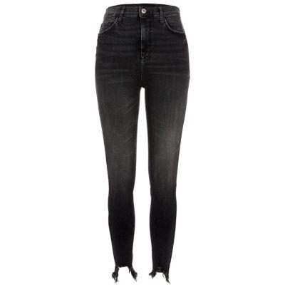River Island Womens Harper Super Skinny Ripped Hem Jeans