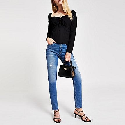 River Island Womens Tie Puff Sleeve Top