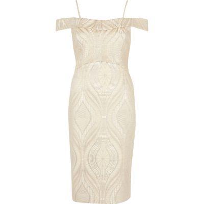 River Island Womens Lace Bardot Bodycon Midi Dress