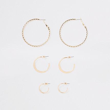 River Island Womens Gold Color Mixed Size Hoop Earrings Pack