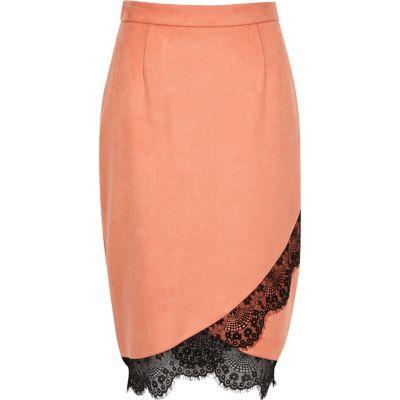 River Island Womens Faux Suede Lace Hem Pencil Skirt