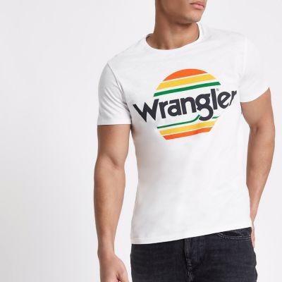 Mens White Wrangler Festival Logo Print T-shirt