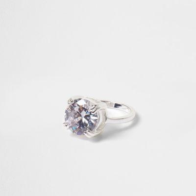 River Island Womens Silver Tone Round Rhinestone Crystal Ring