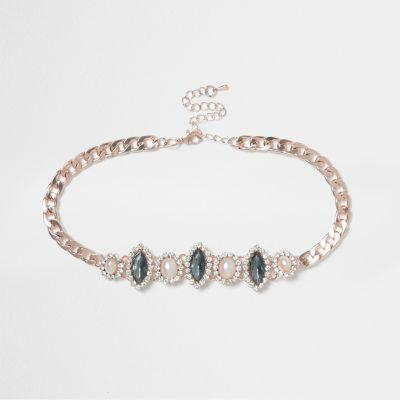 River Island Womens Gold Tone Faux Pearl And Gem Choker