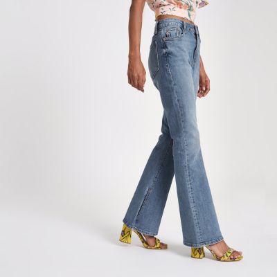 River Island Womens Petite Wash Flared Jeans