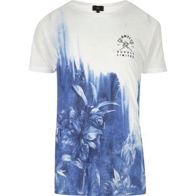 River Island Mens White And Floral Fade Slim Fit T-shirt