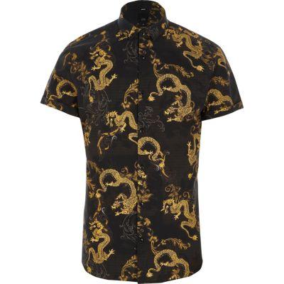 River Island Mens Dragon Geo Short Sleeve Slim Fit Shirt