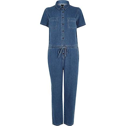 River Island Womens Petite Utility Denim Jumpsuit
