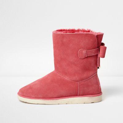River Island Womens Bow Back Faux Fur Lined Ankle Boots