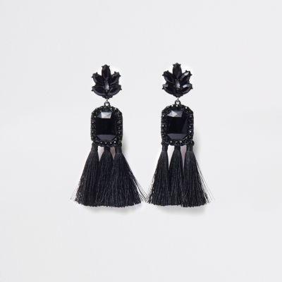 River Island Womens Rectangle Jewel Tassel Clip On Earrings