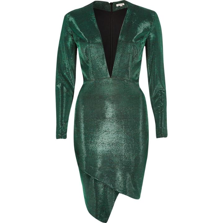 River Island Womens Metallic Plunge Bodycon Dress