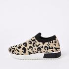 River Island Womens Leopard Print Knitted Runner Trainers