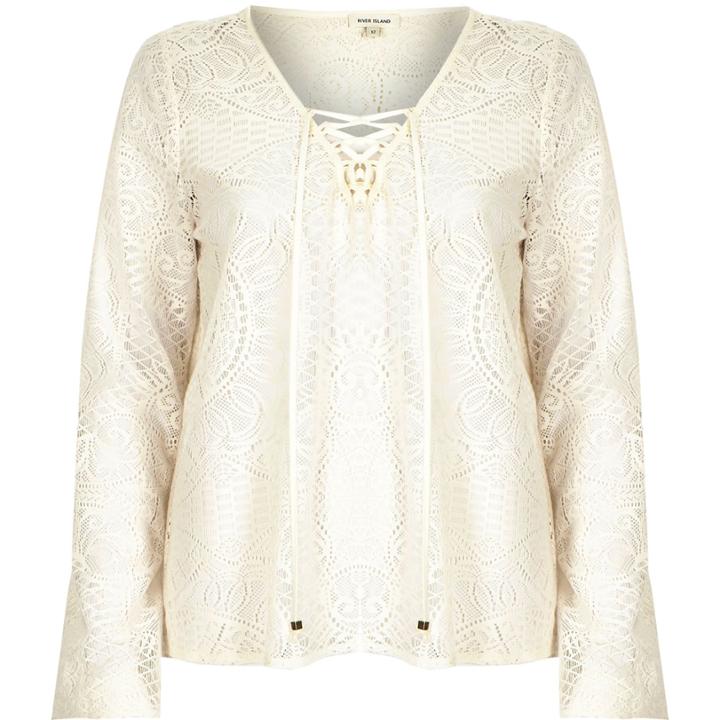 River Island Womens Lace Lattice Lace Up Blouse