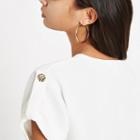 River Island Womens White V Neck Button Shoulder T-shirt